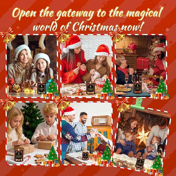 Christmas Candle Set, 6 Pack Holiday Scented Candle, Soy Candle for Home Scented, Christmas Holiday Candles Gift for Women Men, Scents of Christmas Tree/Cookies/Spices/Candy Cane/Mulled Cider/Fireside