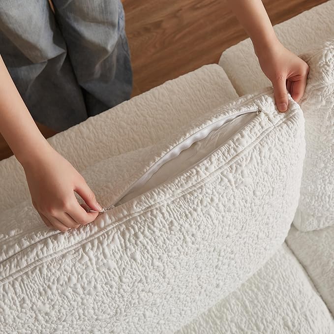 Cilee 110" Modular Sectional Sofa, Cloud Couch with Deep Seat, L-Shape Boneless Sofa, 3 Seat Memory Foam Sofa, No Assembly Required, Upholstered Couch for Living Room, Movable Ottoman, Chenille, White