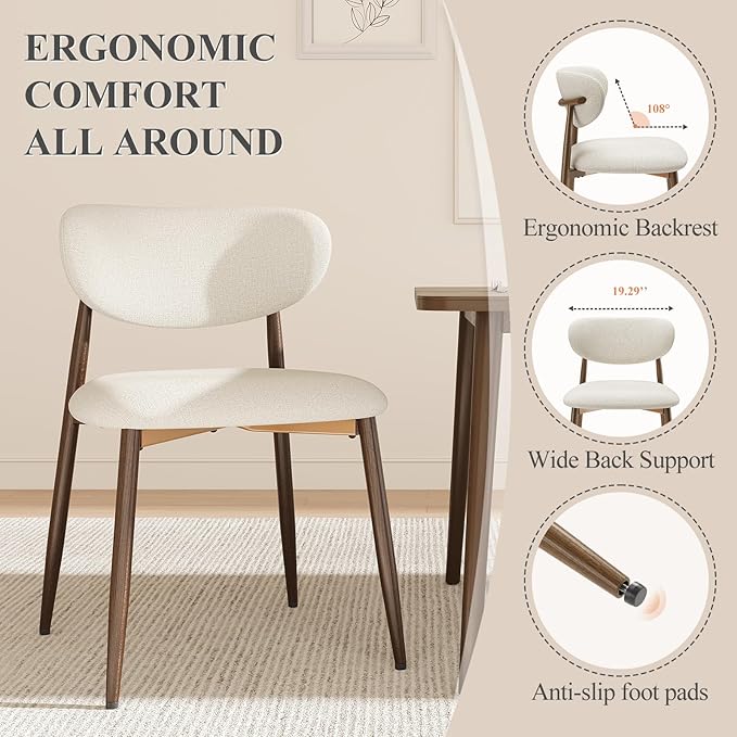 Dining Chairs Set of 4, Upholstered Dining Room Chairs with Metal Legs and Anti Slip Pads, Curved Back Kitchen Chair for Home and Restaurant Use, Beige
