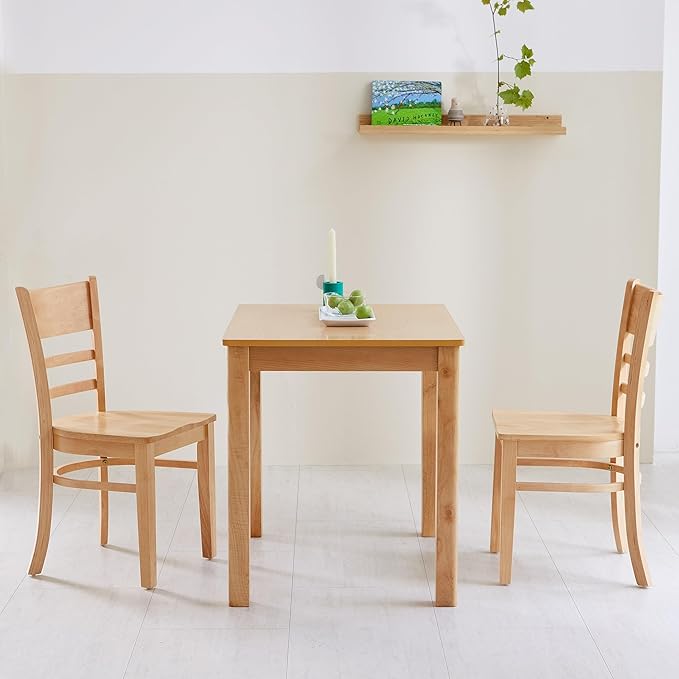 Livinia Cabin Wood Seat Dining Chairs Set of 2, Solid Malaysian Oak Wooden Ladder Back Armless Side Chairs (Natural-Oak)