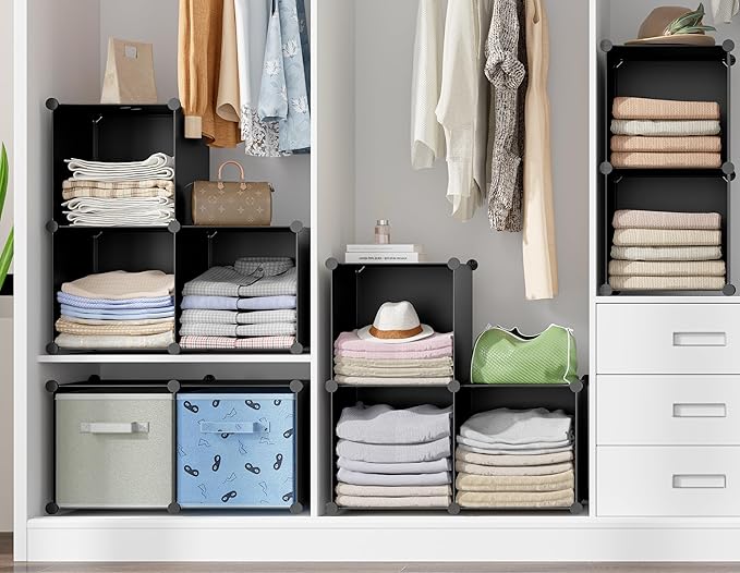 6-Cube Storage Organizer, Closet Organizer Storage Cabinet Shelf Bookcase Bookshelf with Metal Hammer, Storage Cubes Organizer Cabinet for Kids, Closet, Bedroom, Bathroom(11.8x11.8x11.8 inch)Black