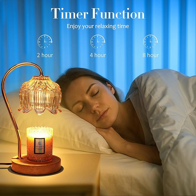 Dimmable Flower Candle Warmer Lamp with Timer - Fits All Jar Scented Candles - Unique Birthday & Mother's Day Gift for Women