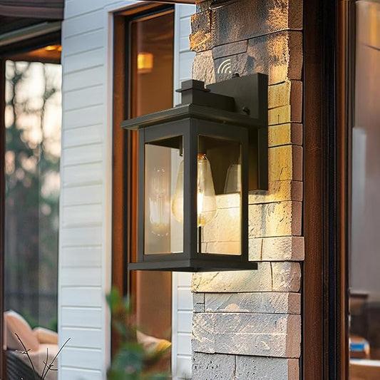 Emliviar Dusk to Dawn Outdoor Porch Light Outdoor Lighting Photocell Sensor, Matte Black Outside Wall Light with Clear Glass, Anti-Rust,1803EW1-PC BK