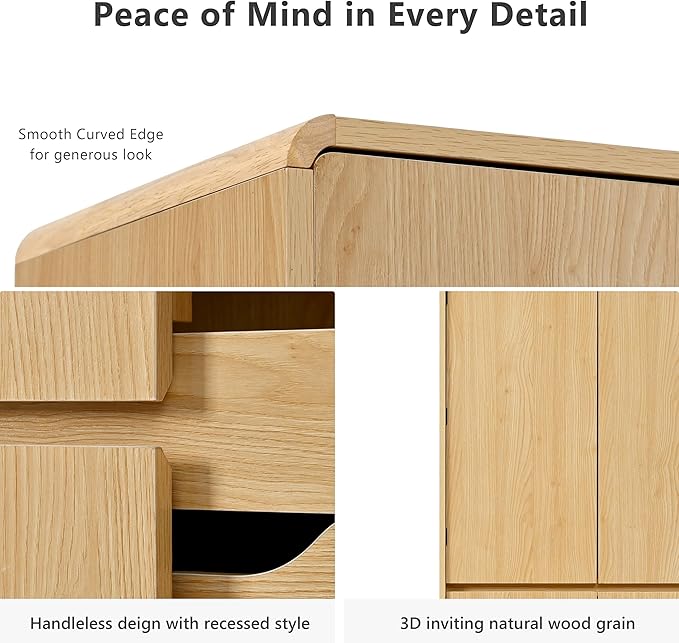 Merax 72" Tall Farmhouse Kitchen Pantry Cabinet with 8 Door Shelves, Curved Design Storage Cabinet with 3 Adjustable Shelves, Hidden Drawer, Versatile Cupboard for Kitchen, Dining & Bathroom, Natural