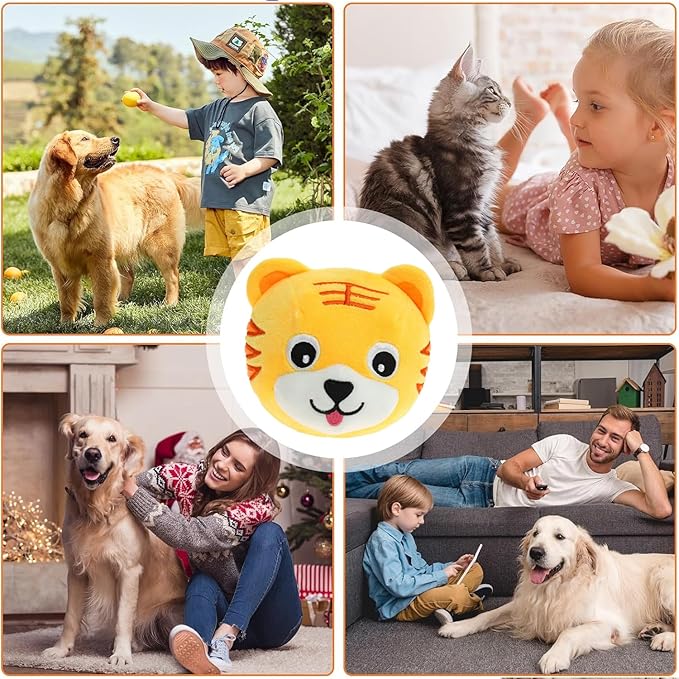 Active Moving Pet Plush Toy, Interactive Dog Toys Pet Bouncing Balls, USB Rechargeable Interactive Washable Cartoon Pig Plush Sound Electronic Dog Toy, Small Cute Squeaky Pig Dog Toy (Tiger)