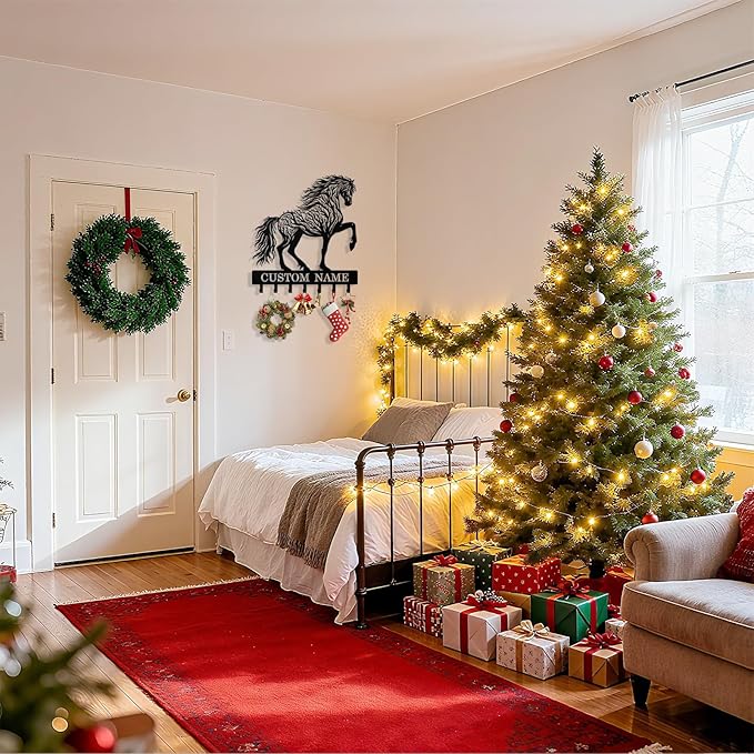 Personalized Horse Key Holder Wall Mount, Custom Metal Keys Hanger for Wall with Name, Custom Key Rack Holder with Hooks for Home, Entryway, Front Door, Living Room, Kitchen, Bathroom