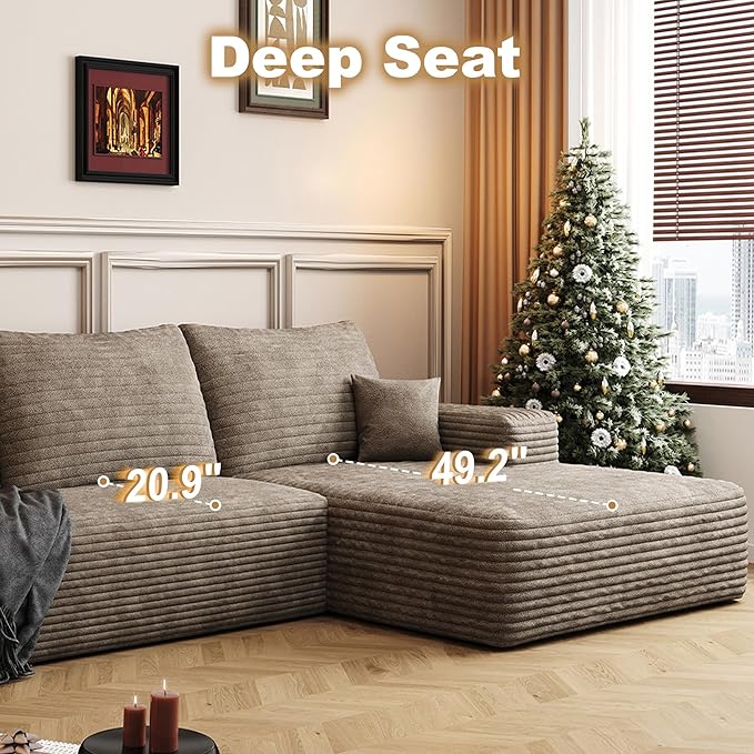 108" Sectional Couches for Living Room Modern Modular Sofa with L-Shape Couchs Upholstered Boneless Couch Deep Seat Sectional Couch with Chaise (Camel, Right Facing Chaise+2Seaters+1Ottoman)