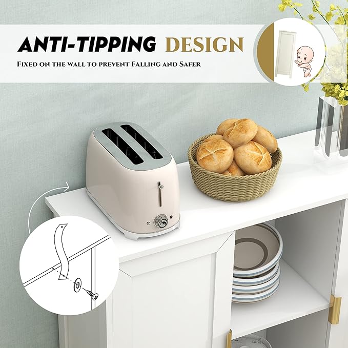 TaoHFE White Buffet Cabinet with Storage,Wooden Narrow Sideboard Entryway Cabinets,Modern White Cabinet with Doors Credenza