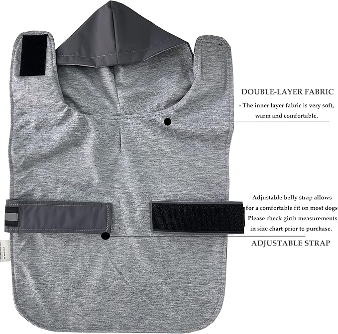 LeerKing Raincoat for Dogs - Hooded with Leash Hole, Waterproof Double Layer Coat Jacket with Lining, 10 Sizes for Small Medium and Large Dogs,Grey,XXL