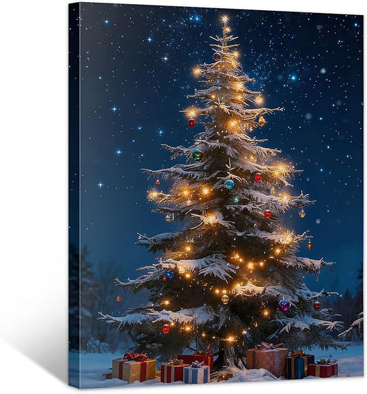 Framed Christmas Pictures Wall Decor,Vintage Pine Tree Prints,Winter Christmas Canvas Wall Art Decoration for Bedroom Bathroom Living Room Rustic Xmas Holiday Gifts (Christmas Tree 13, 11'' X 14'')