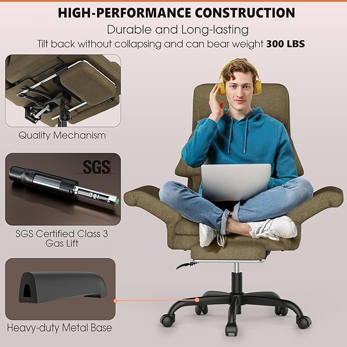 ELABEST C39 Cross Legged Office Chair with Footrest & Convertible Armrests-Pet-Friendly Criss Cross Home Desk Chair, Ergonomic Big and Tall Executive Chair with Lumbar Pillow