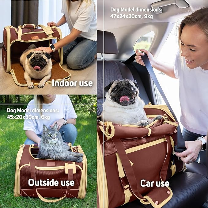 Large Cat Carrier Soft Dog Carrier for Small Dogs Pet Bag Carriers for Cat Dog Travel Bag Large Small Dog Puppy Kitten Rabbit Bunny Airline Approved for Traveling (L Brown)