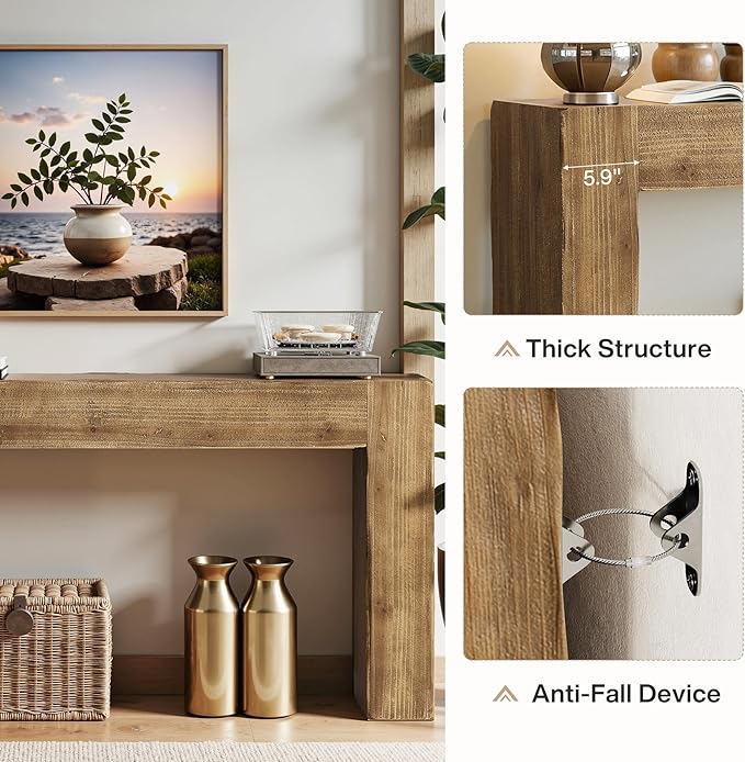 Tribesigns 63-Inch Solid Wood Console Sofa Table, Farmhouse Long Entryway Table Behind Couch for Living Room, Entrance, Hallway, Foyer, Easy Assembly