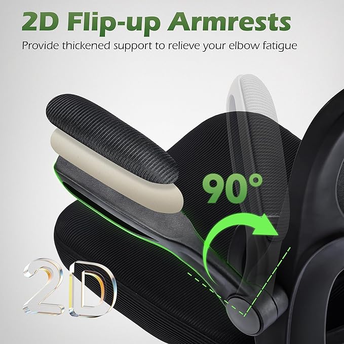 Office Chair Ergonomic Desk Chairs with Adjustable Lumbar Support& Headrest Hanger, High Back Breathable Mesh Chair with Wheels, Rolling Swivel Comfy Task Computer Chair for Home Work Gaming