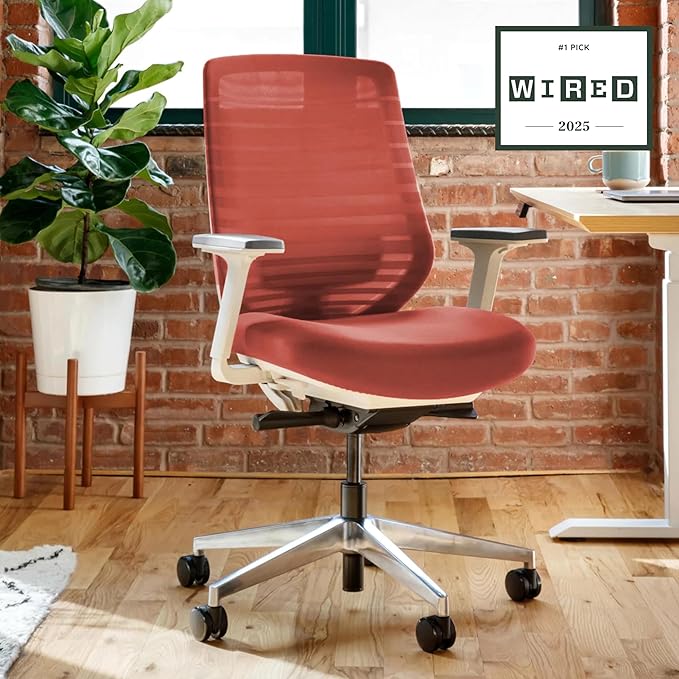 Branch Ergonomic Chair - A Versatile Desk Chair with Adjustable Lumbar Support, Breathable Mesh Backrest, and Smooth Wheels - Experience Optimal Comfort and Support - Poppy