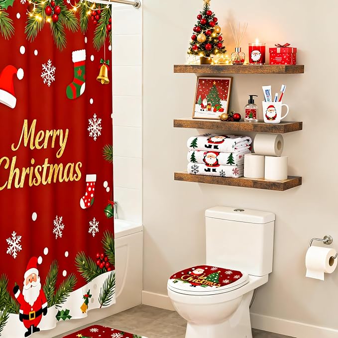 BAYKA Floating Shelves Bathroom for Wall – Shelf Over Toilet Farmhouse Rustic Wood for Bedroom, Kitchen, or Living Room Decor Organization, Christmas Decor Shelves – Rustic Brown, Set of 3