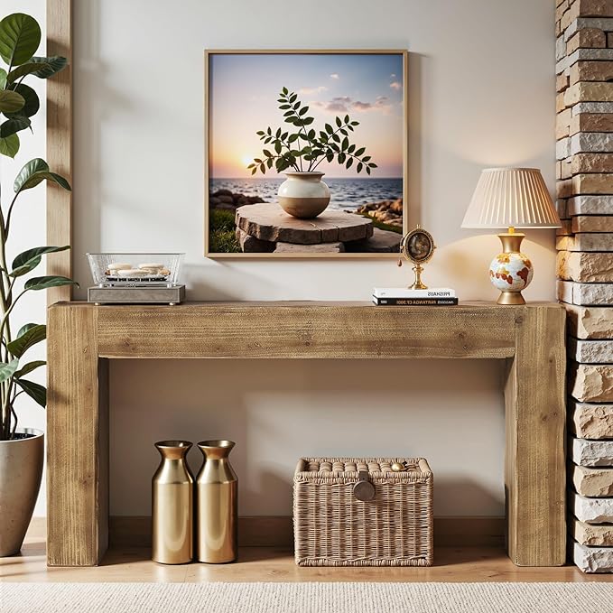 Tribesigns 63-Inch Solid Wood Console Sofa Table, Farmhouse Long Entryway Table Behind Couch for Living Room, Entrance, Hallway, Foyer, Easy Assembly