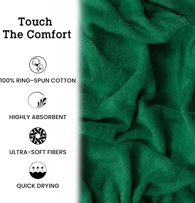 Casa Lino Bath Towel Set of 8 (2 Bath Towels, 4 Wash Cloths & 2 Hand Towels for Bathroom) - 100% Cotton - Highly Absorbent & Quick Dry - Guest Room Essentials for Bathroom Set - (Green)