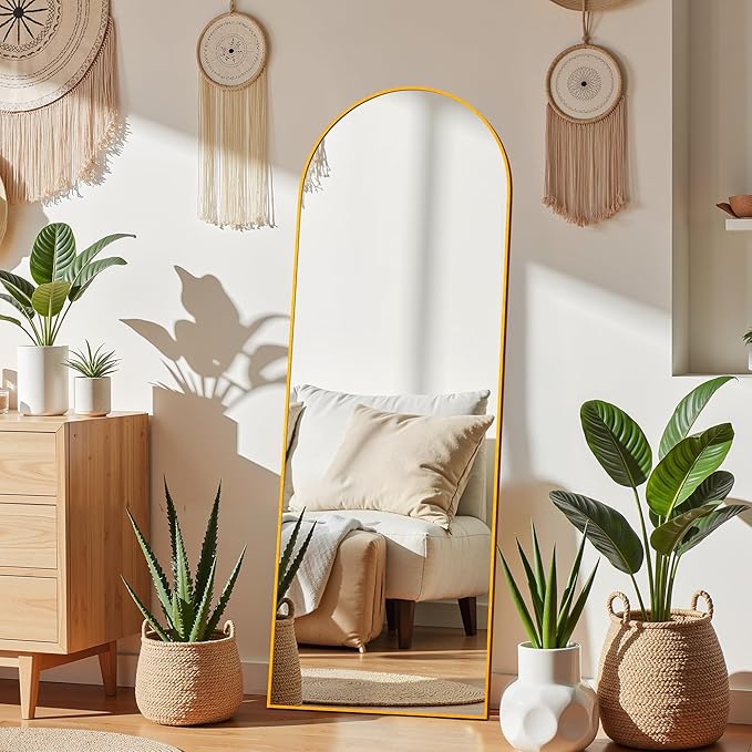 Arched Full Length Mirror, 64.1"×21.1" Large Mirror, Mirrors Full Length for Home Wall Decor, Floor Length Mirrors with Stand for Bedroom Room Décor, Gold