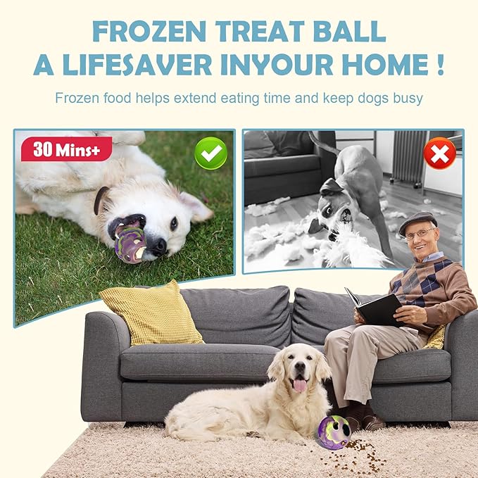 Dog Toys, Frozen Dog Treats to Keep Dogs Busy, Interactive Treat Dispensing Dog Toy Puzzle, Interactive Chew Toys for Large Dog, Power Chewer, Durable Rubber-Easy to Clean (Small)