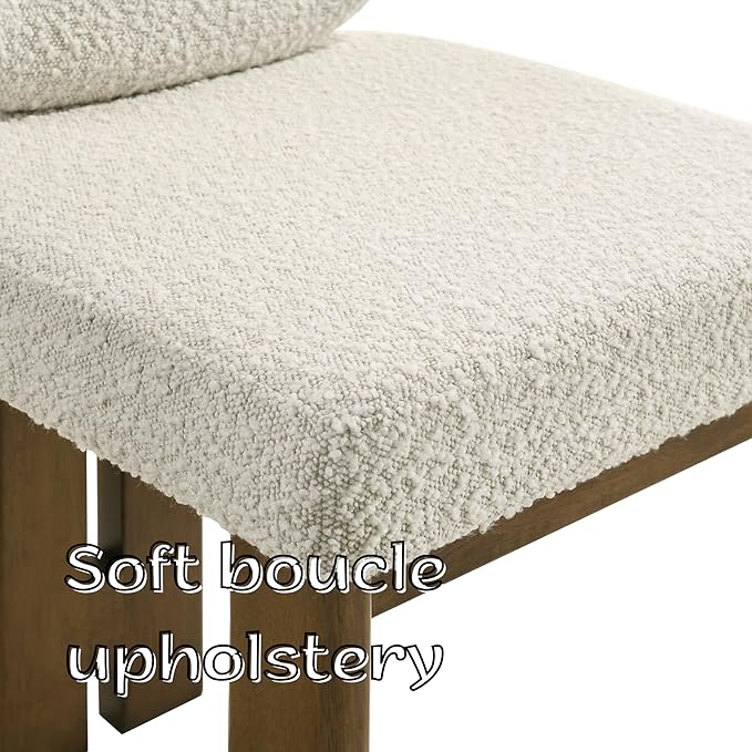 Modern Boucle Dining Chairs Set of 2, Farmhouse Sherpa Upholstered Wooden Kitchen Chairs with Back, Side Armless Dining Room Chairs with Walnut Wood Legs for Kitchen Restaurant, Beige