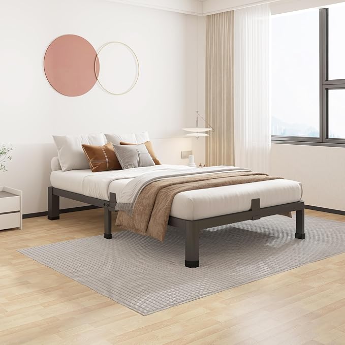ROIL 10 Inch Twin Bed Frame with Rounded Corner Low Profile Metal Platform 3500LBS Heavy Duty Steel Slats No Box Spring Needed Noise-Free Easy Assembly