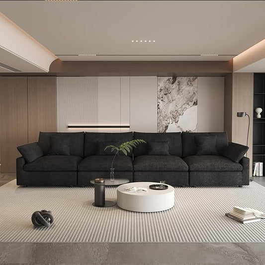 WJShome 160" Cloud Couch Sectional for Living Room, Down Filled Modular Sectional Sofa,4 Seater Convertible Couch, Sofa Covers Washable&Replaceable,Black