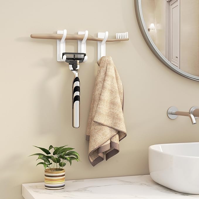 pickpiff Adhesive Wall Coat Hooks - Heavy Duty Stick-On Door Hanger, Metal Hook for Hanging Towel,Purse, Robe, Backpack, Jacket, Clothes - for Bathroom,Dorm, Closet, Kitchen - White, 6 Pack