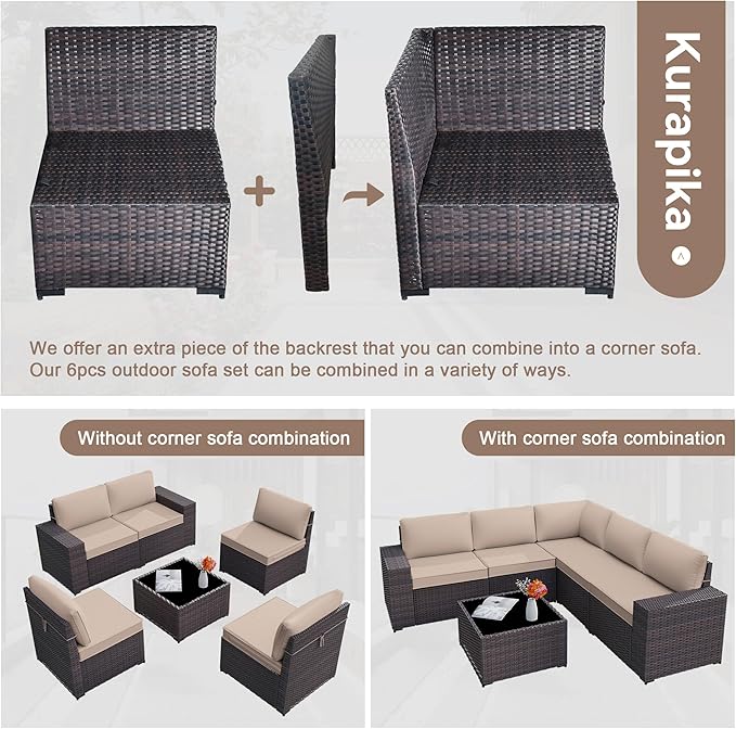 Kurapika 9 Pieces Patio Furniture Set, Rattan Wicker Sofa Set, Outdoor Conversation Sets w/Swivel Rocking Chairs Patio Sectional Sofa w/4 Inch Cushion, Sand
