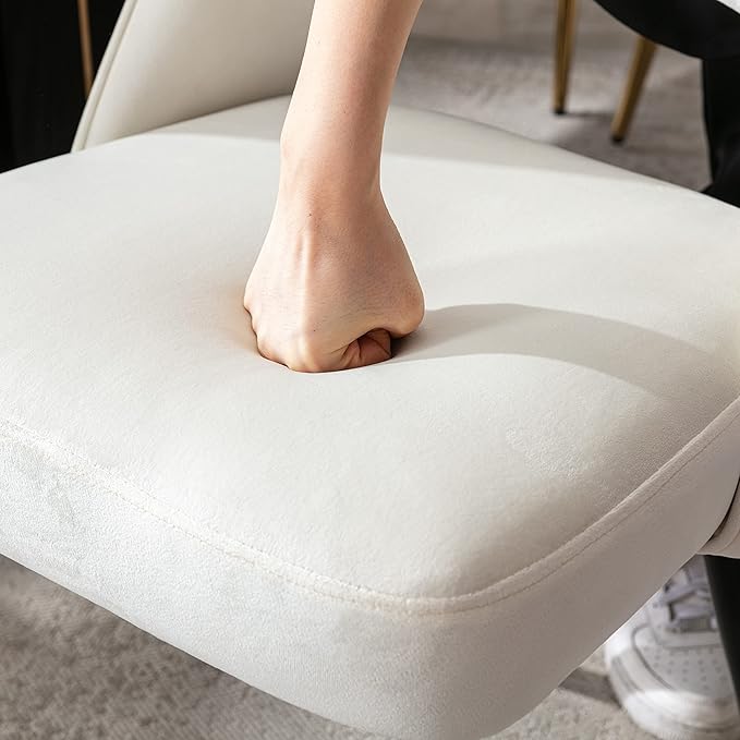 DUOMAY Modern Dining Chair Set of 2 with Open Back, Velvet Upholstered Armless Chair with Metal Frame Side Chair for Kitchen Dining Room Living Room, Beige