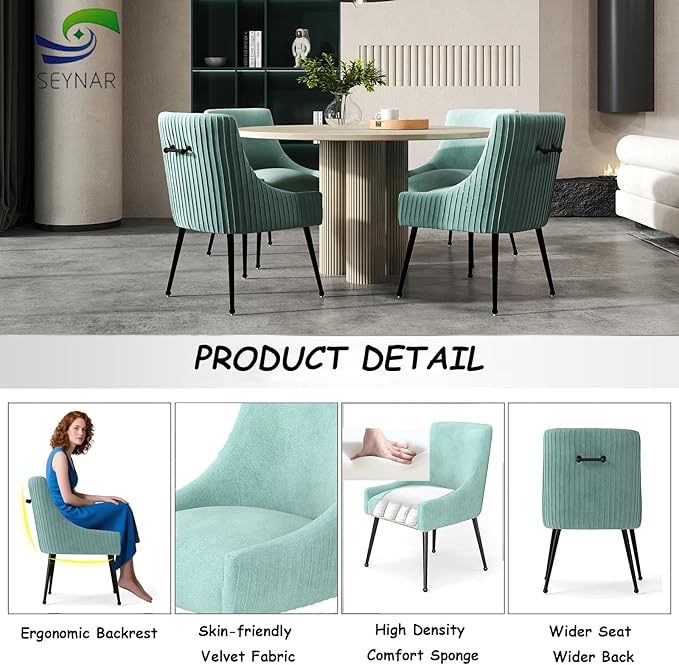 Velvet Dining Chairs Set of 8,Green Upholstered Living Room Chairs with Black Metal Legs, Modern Tufted Accent Chairs for Living Room, Study Room, Kitchen