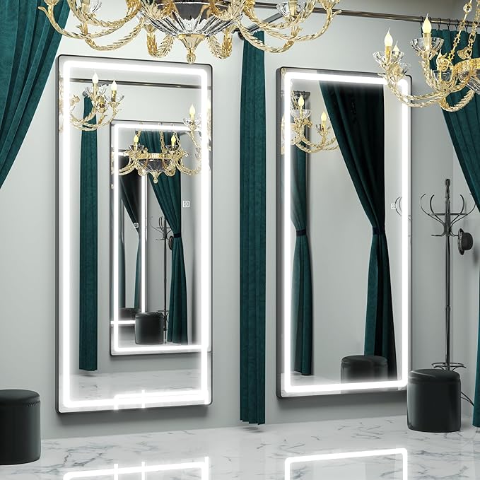 FENNIO Full Length Mirror with Lights, 71"x32" LED Full Body, Free Standing Lighted Floor Mirror, Wall Mounted Hanging Mirror for Bedroom, Salon, 3-Color Lighting [Tempered Glass]