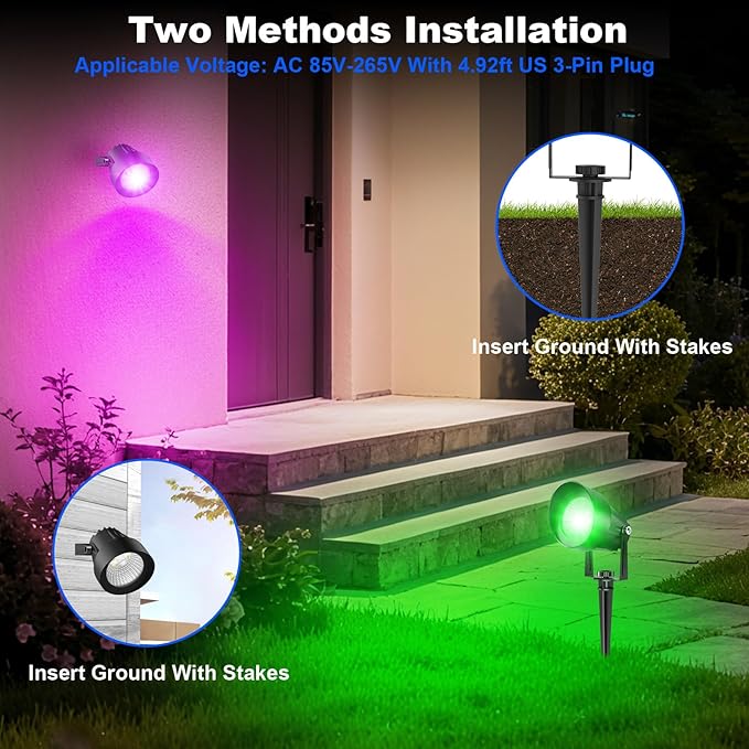 RGB Color Changing Landscape Spotlights Outdoor, Low Voltage LED Landscape Lighting with Remote/APP Control, IP65 Waterproof Outdoor for Yard Garden Pathway Christmas Halloween, 4 Pack