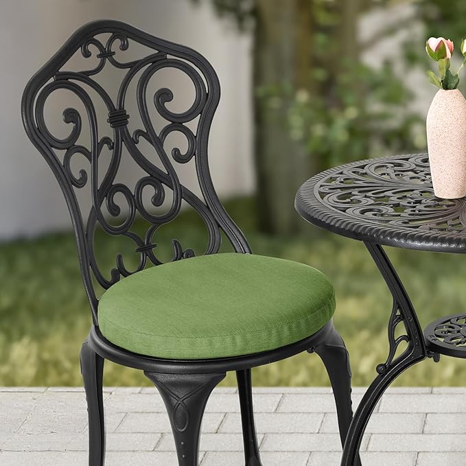 NUU GARDEN Patio 3-Piece Bistro Set with Cushions, Patio Chairs and Outdoor Round Table with Umbrella Hole, Cast Aluminum Patio Set for Lawn, Garden, Porch, Poolside, Black