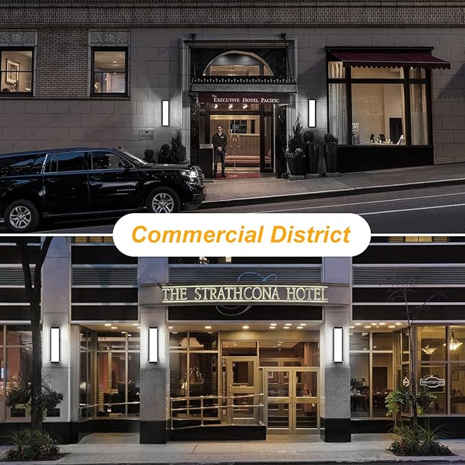 10%-100% Dimming LED Modern Outdoor Wall Light 2 Packs, 16in 6000K Dimmable Porch & Patio Wall Light Fixture,Black Aluminum&Dual PC Wall Lights for Garage Living Room Courtyard House(2Packs 6000K)