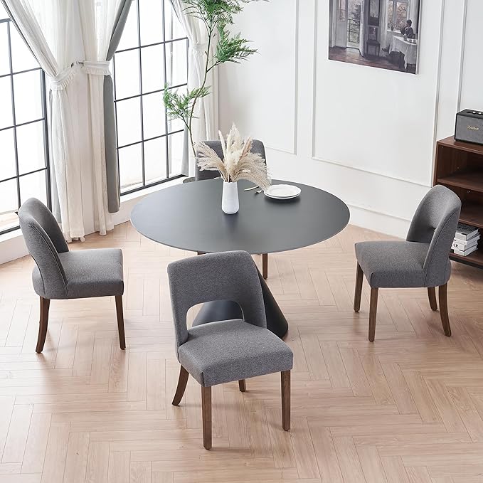 VKNOW Wooden Dining Chairs Set of 4, Modern Fabric Upholstered Dining Room Chair Kitchen Chairs, Farmhouse Dinner Chair for Kitchen Dining Room, Fabric Grey