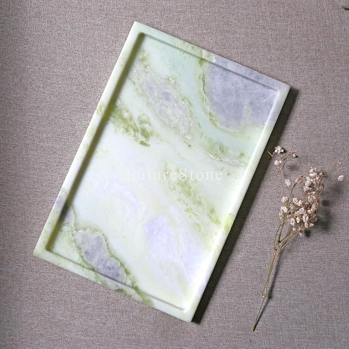 Real Luxurious Natural Marble Vanity Tray Genuine Marble Storage Tray for Home Decor Stone Tray for Bathroom/Kitchen/Vanity/Dresser,Plate Holder for Tissues, Candles, Towel