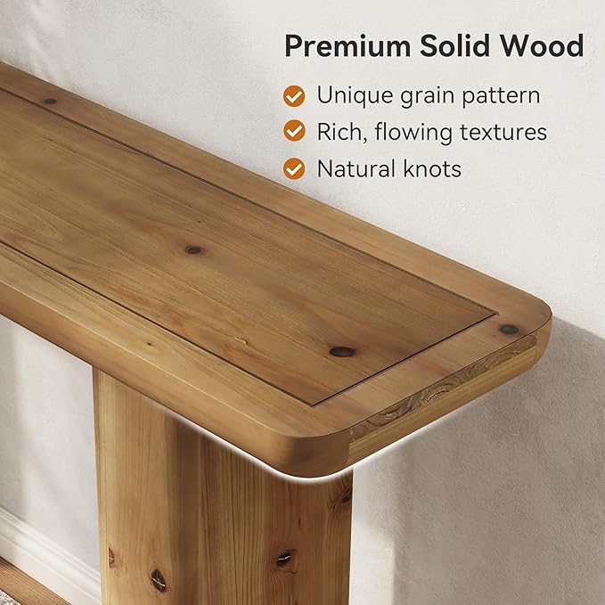 63-Inch Solid Wood Console Table, Wooden Sofa Table Behind Couch, Farmhouse Entryway Table, for Living Room, Foyer, Hallway, Entrance, Easy Assembly, Rustic Brown