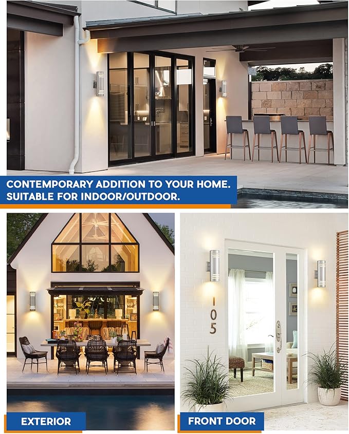 TENGXIN Dusk to Dawn Outdoor Wall Lights,Exterior Wall Light Fixture with Stainless Steel Cylinder,Sensor Lights for Outside,Waterproof.