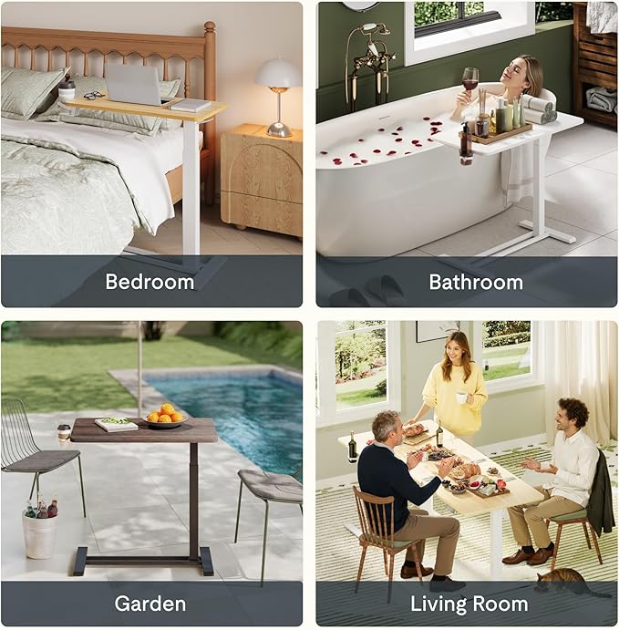 FLEXISPOT Adjustable C Table with Wheels, Mobile Snack Side End Table Sofa Couch Bedside Table Laptop Rolling Cart TV Tray Night Stand Small Space Side Table,(31.5" W x 17.7" D,Black)