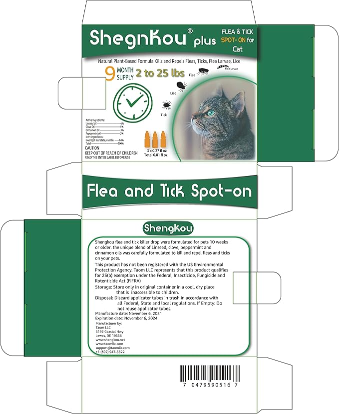 Natural Flea Treatment for Cats (2-25 lbs) | 9-Month Supply with Comb, Tick Tool & Repellent Collar, Vet-Reviewed Formula