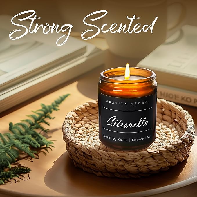 MOASITN Citronella Highly Scented Candles for Home| Natural Soy Aromatherapy Candle| Handmade Long Lasting Jar Candle| Candel Gift for Women,Men as Summer,Relaxing,Holiday Gifts| 7oz