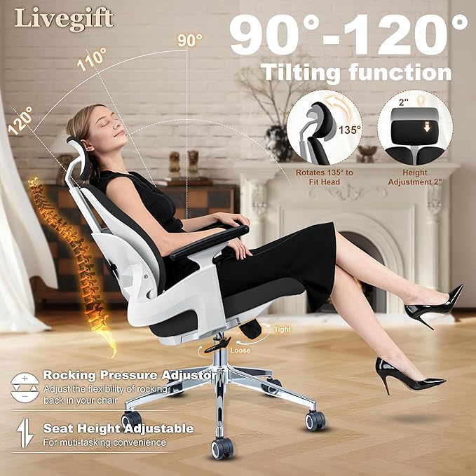 Ergonomic Office Chair Big and Tall Desk Chair, Dual-backrest Computer Chair with 6D Adjustable Arms and Lumbar Support, 500lbs Extra Wide Seat, for Home & Office Use,Black