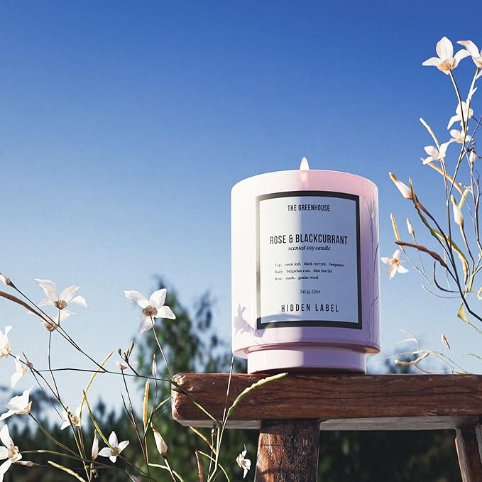 Hidden Label Rose Blackcurrant Soy Candles, 12oz Natural Soy Wax, 75 Hours Long Lasting Clean Burn, Soy Candles for Women, Aromatherapy Candle for Stress Relief, Meditation, Yoga & Relaxation