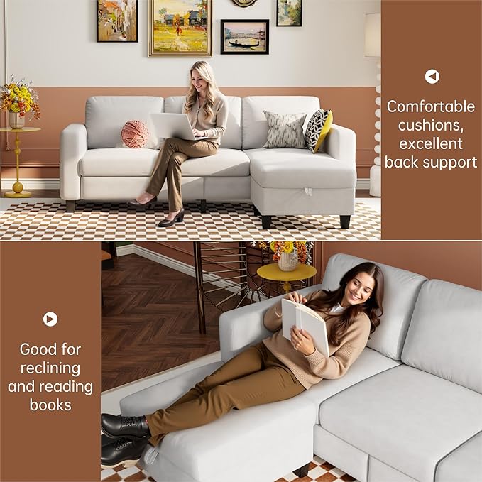 Youmumeub 79''Sectional Couch Couches for Living Room - L-Shaped 4-Seater Deep Sectional Sofa,Removable Covers,Suitable for The Living Room, Apartment or Office-White