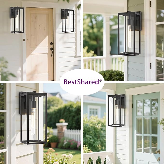 Bestshared Outdoor Wall Sconce Lights,Exterior Wall Lighting Fixtures with Clear Glass, Anti-Rust Modern Black Outside Lantern Lamp for House Front Porch Doorway Patio (Black, 15"-3 Pack)
