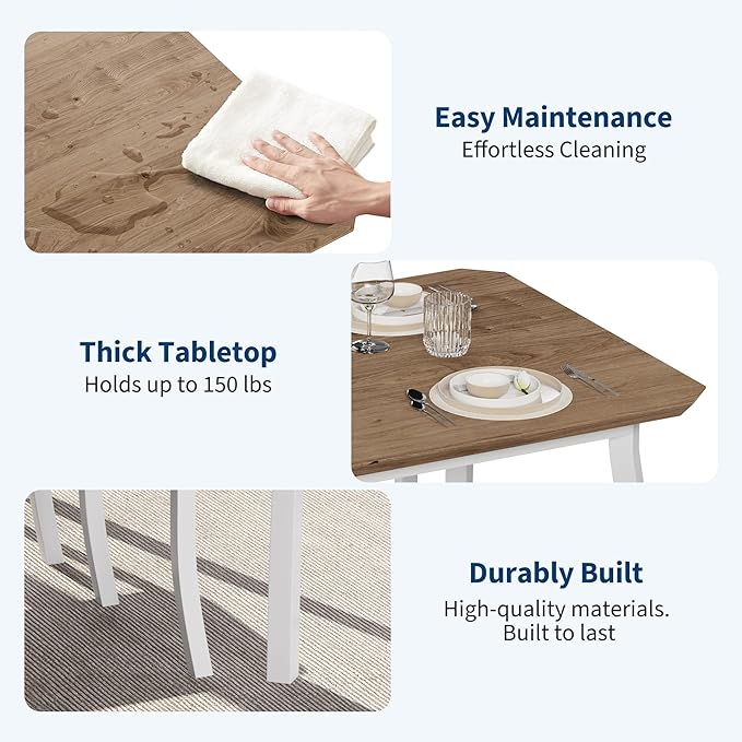 GAOMON Dining Table Set for 2, 3 Piece Small Kitchen Table and 2 Chairs with Metal Frame & Wood Grain Tabletop, Space-Saving for Small Space, Apartment, Kitchen, Dining Room, White/Natural