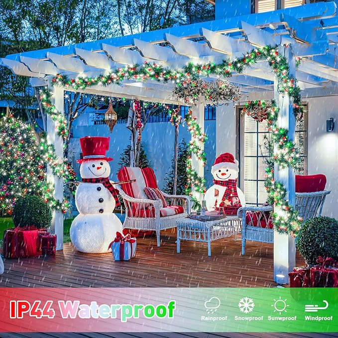 JMEXSUSS 200 LED Red White and Green Christmas Lights Outdoor, 66ft String Lights Indoor Clear Wire, Christmas Tree Lights Plug in for Bedroom Tree Christmas Party Decorations