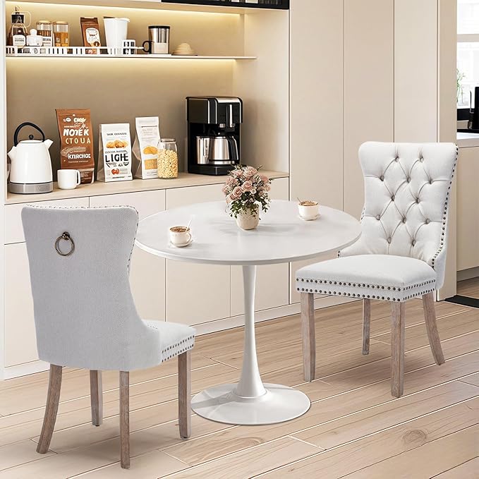 SoarFlash Kitchen Table and Chairs for 2, 24" Dining Table Set for 2 with Velvet Upholstered Chairs, 3 Piece Round Kitchen Table Set, Dining Room Table Set for Small Space, Apartment