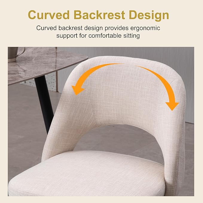 Modern Dining Chairs, Fabric Upholstered Accent Kitchen Chairs with Comfy Padded Seat & Sturdy Metal Legs, Side Farmhouse Chairs for Dining Room, Living Room, Restaurant (Beige, Set of 2)